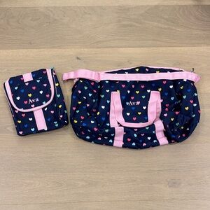 Personalized Ava Pottery Barn Kids Navy Heart Duffel Bag with Toiletry Bag